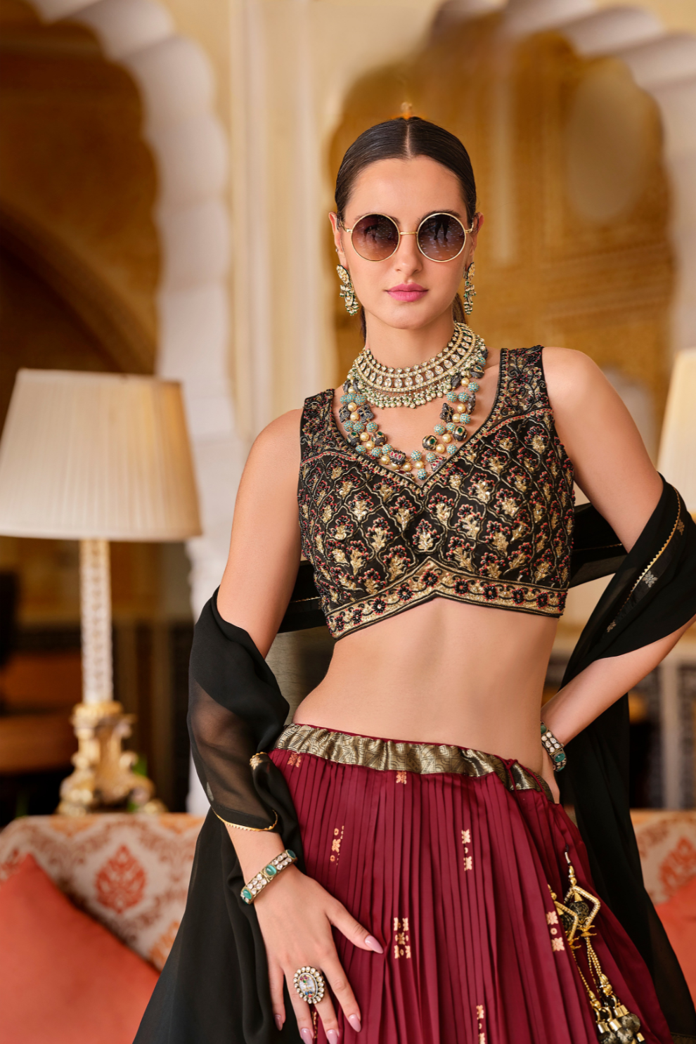 Maroon Silk Foil Print Readymade Lehenga Choli for Ceremonial Wear - LaVante Fashion