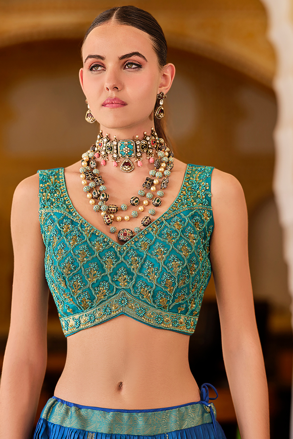 Blue Silk Foil Print Readymade Lehenga Choli for Ceremonial Wear - LaVante Fashion