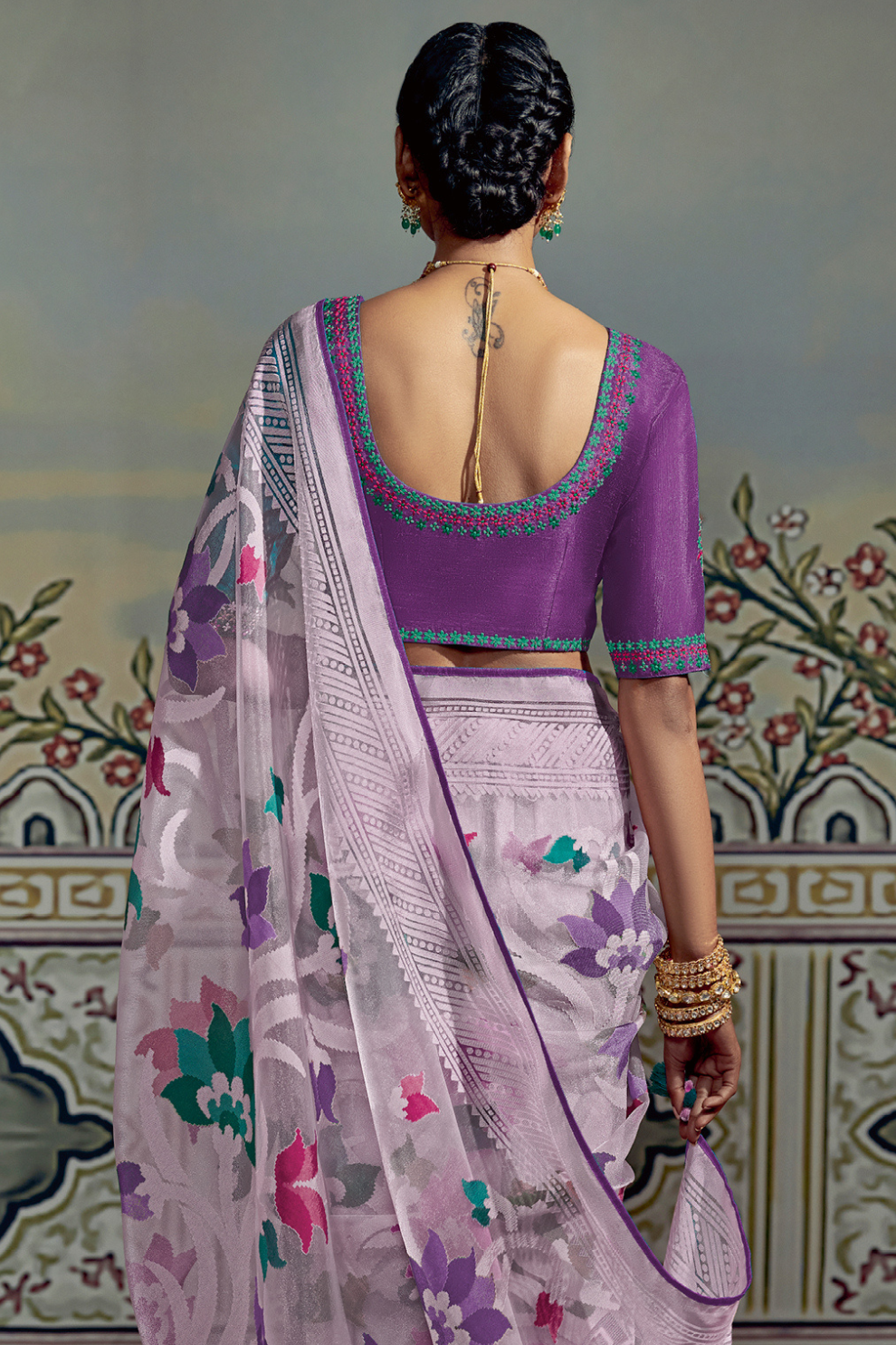 Soft Brasso Fabric with a Smooth Shiny Finish and Lightweight Saree