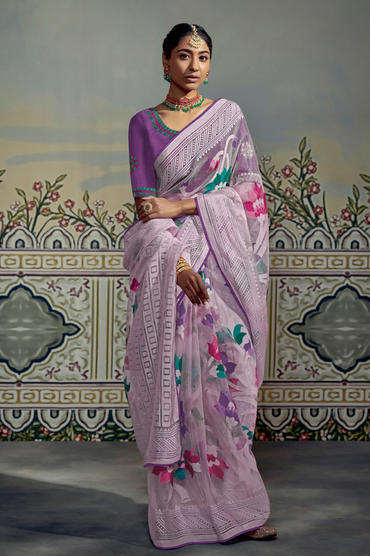 Soft Brasso Fabric with a Smooth Shiny Finish and Lightweight Saree