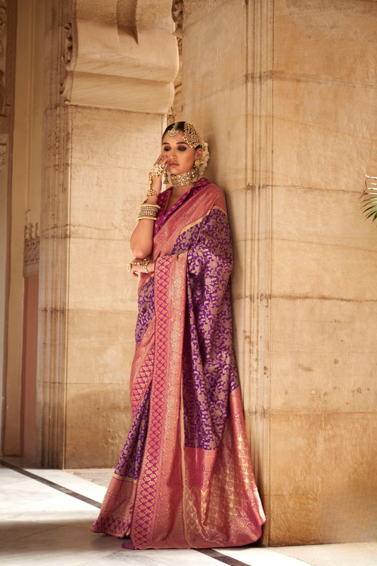 Premium Vichitra Silk Saree with Traditional Banarasi Woven Patterns