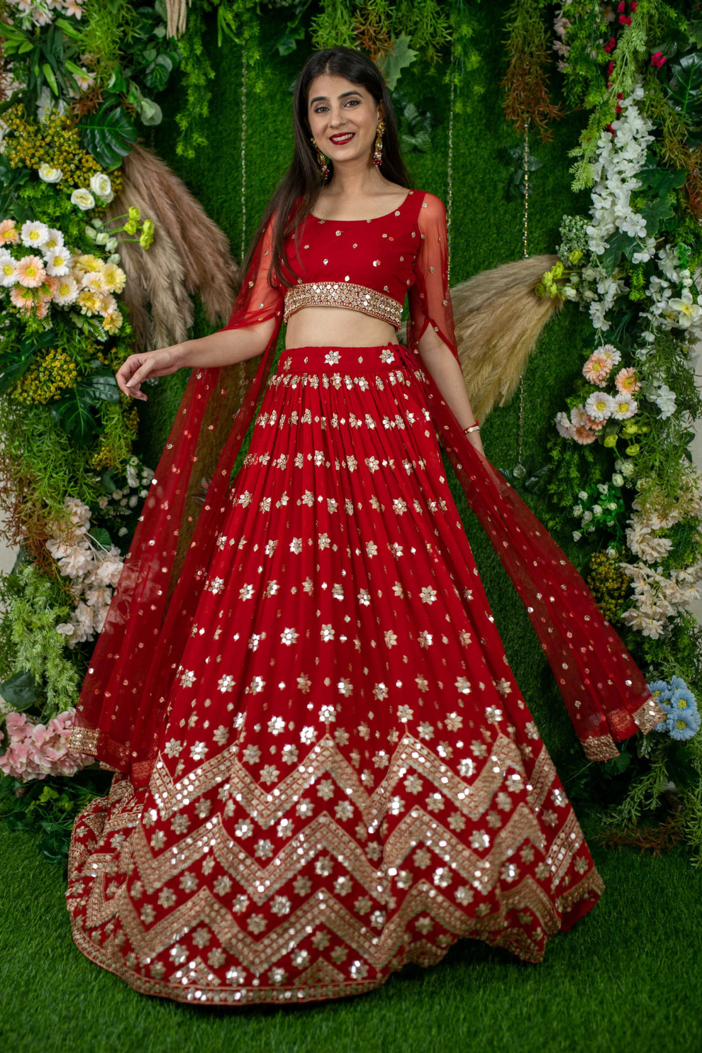 Graceful Georgette Lehenga Choli Featuring a Draped Attached Dupatta