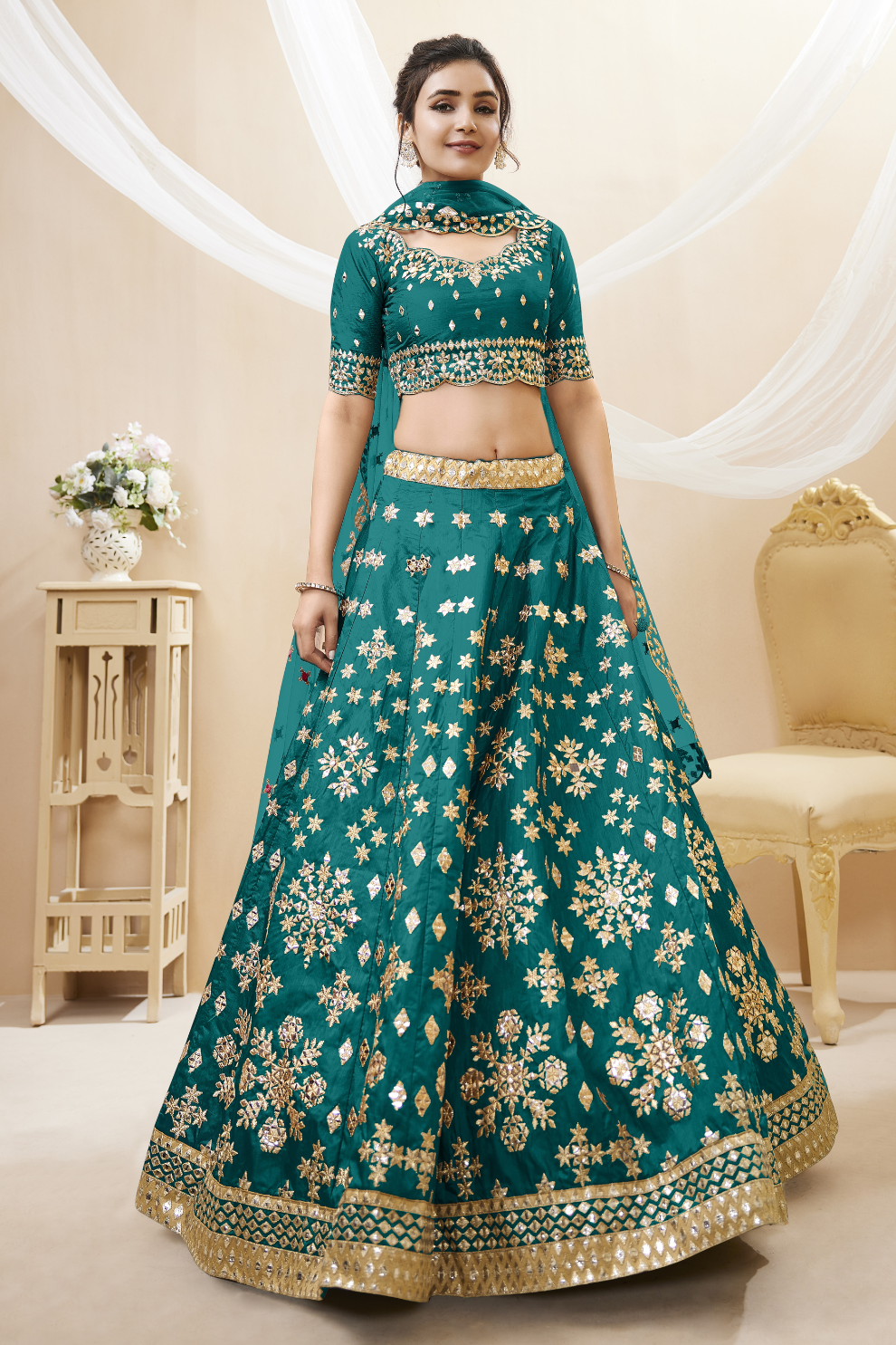 Elegant Embroidered Flared Lehenga Choli Set with Dupatta