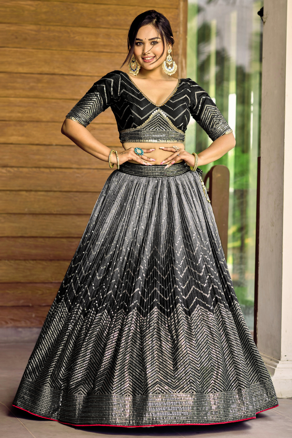 Graceful Lehenga Set with Sequins & Thread Embroidery