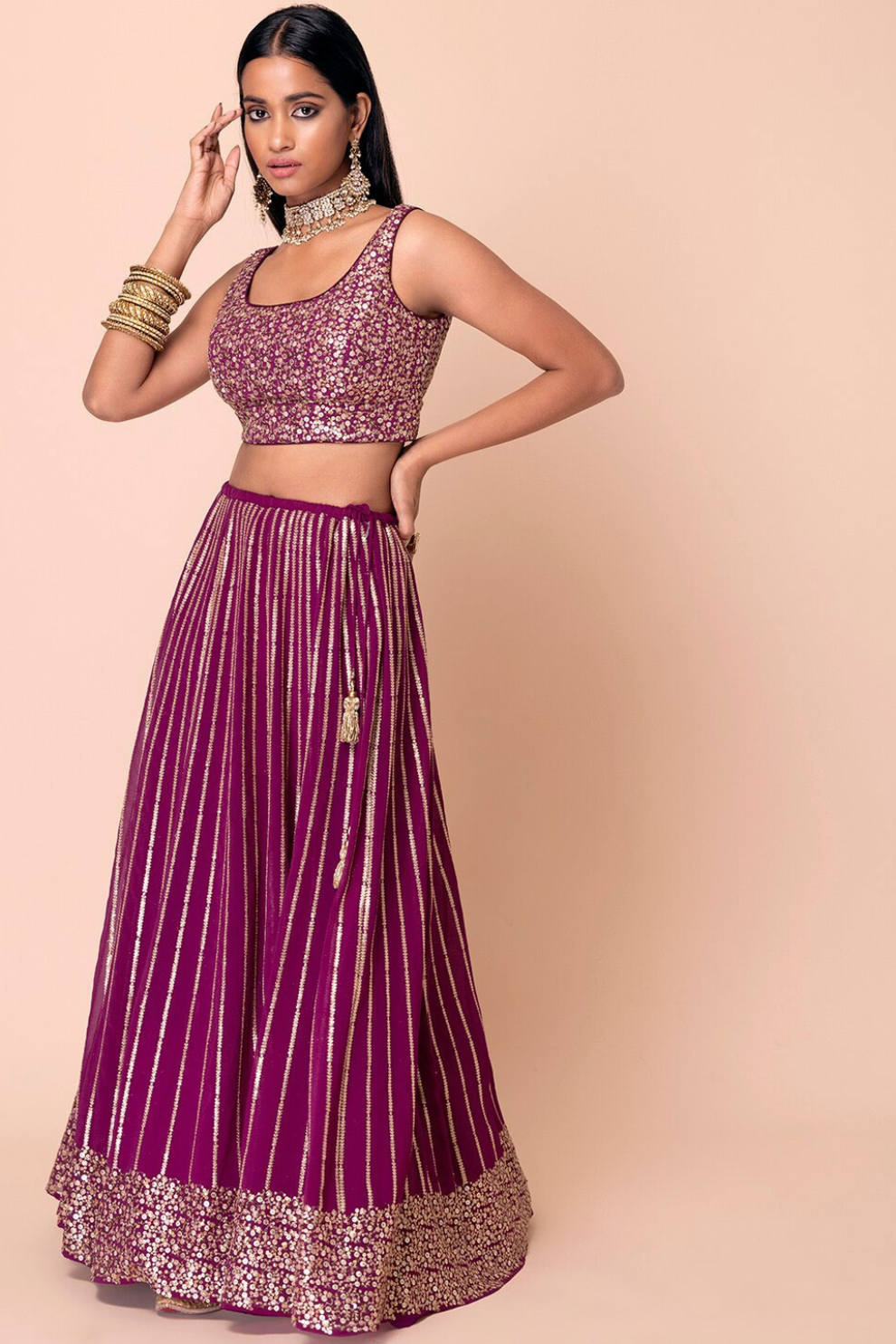 Graceful Zari & Sequins Embroidered Lehenga for Festive Occasions