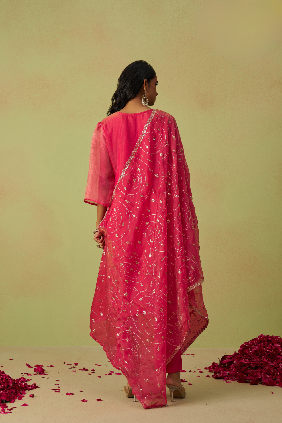 Elegant Pink Shimmer Organza Salwar Kameez Set