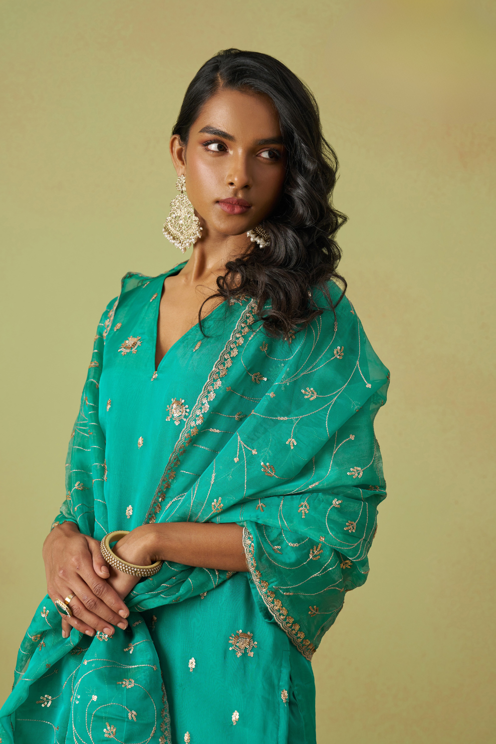 Traditional Organza Kurta Set With Embroidery Work