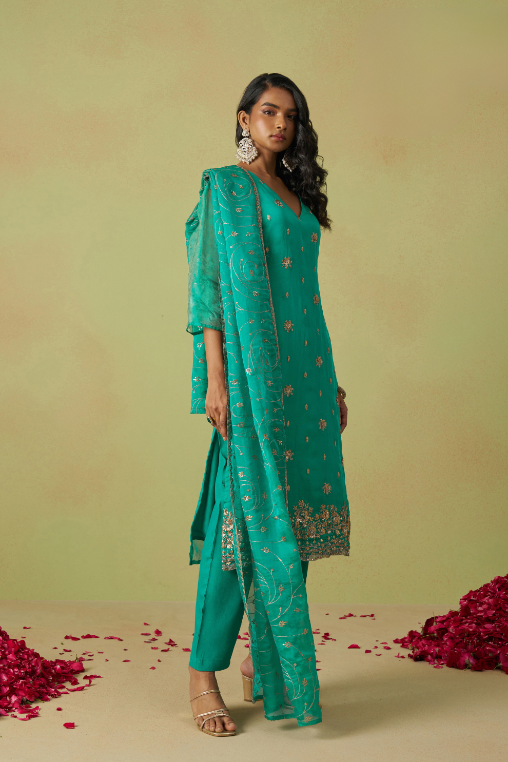 Traditional Organza Kurta Set With Embroidery Work