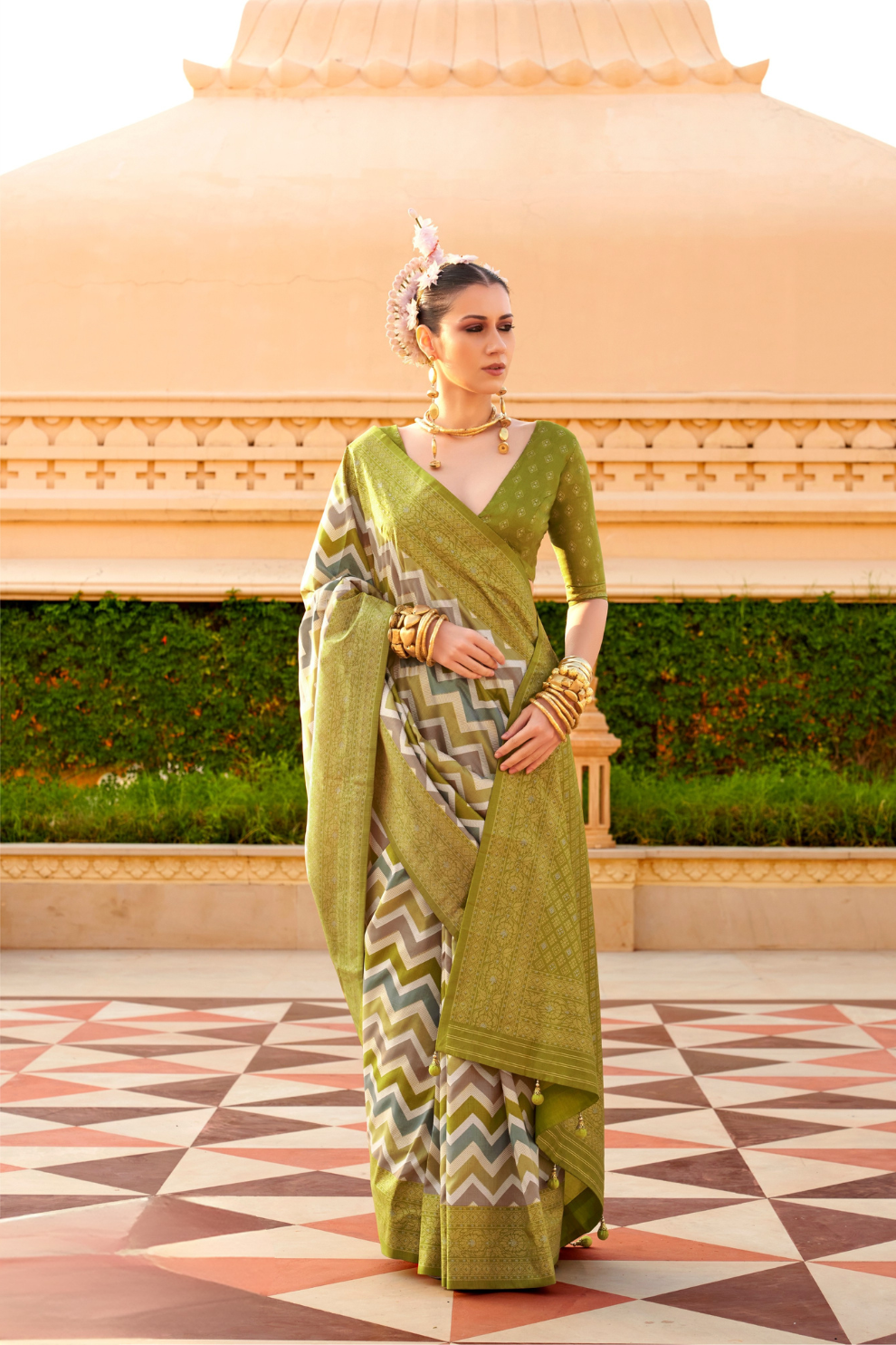 Foil Printed Poly Viscose Silk Saree with Elegant Aqua Finish