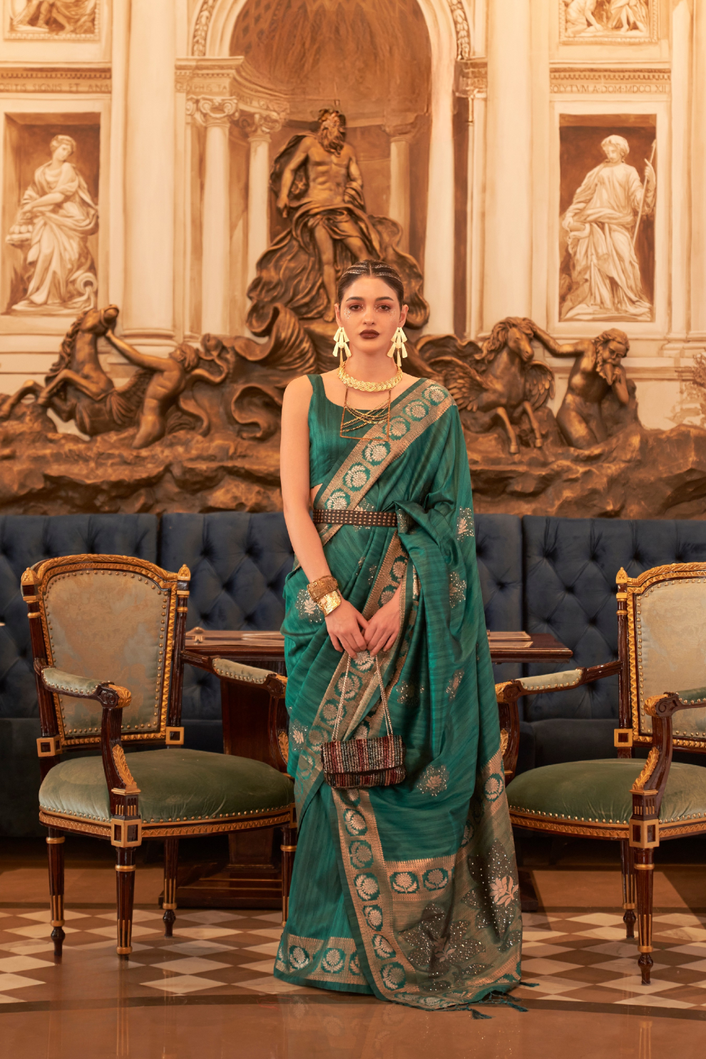 Woven Tussar Silk Saree with Elegant Sequins Work