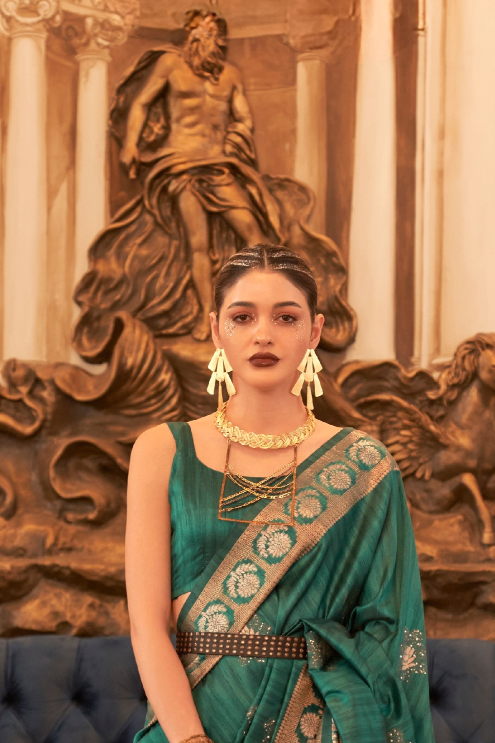 Woven Tussar Silk Saree with Elegant Sequins Work