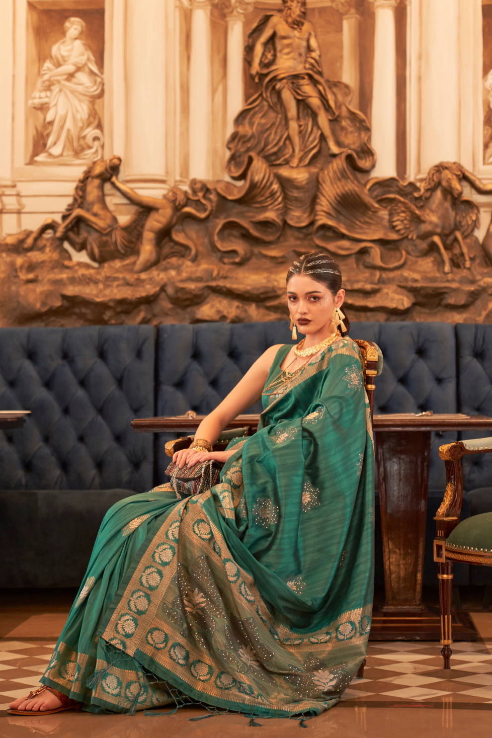 Woven Tussar Silk Saree with Elegant Sequins Work