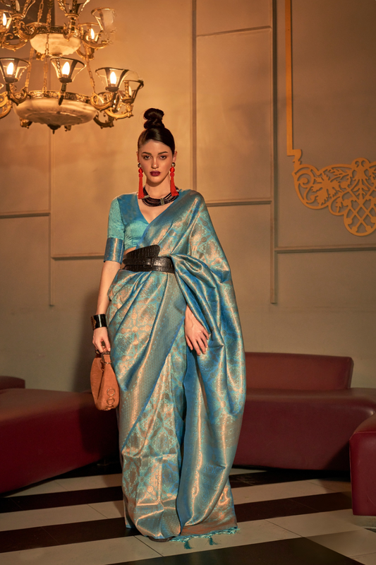 Two-Tone Handloom Woven Silk Saree with Subtle Zari Accents