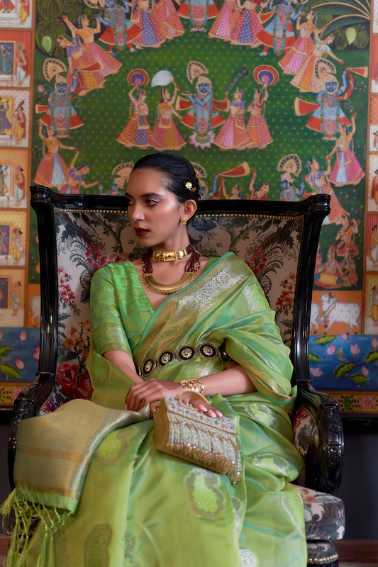 Handloom Woven Dual Tone Organza Silk Saree with Subtle Shine