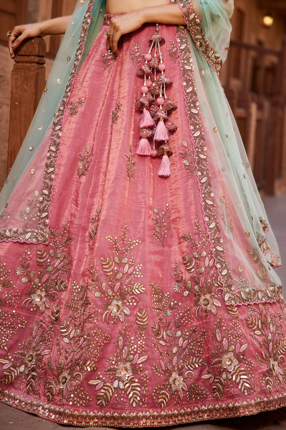 Elegant Tissue Sequin Embroidered Semi-Stitched Lehenga Choli with Dupatta