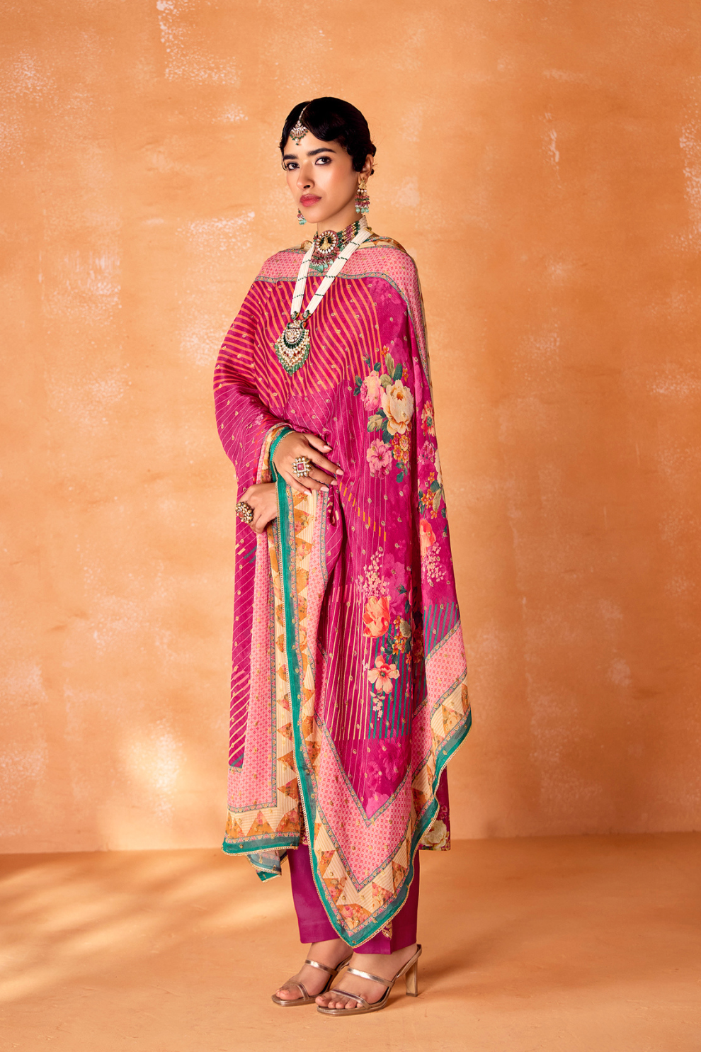 Pure Kanjivaram Salwar Suit with Digital Embroidered Borders
