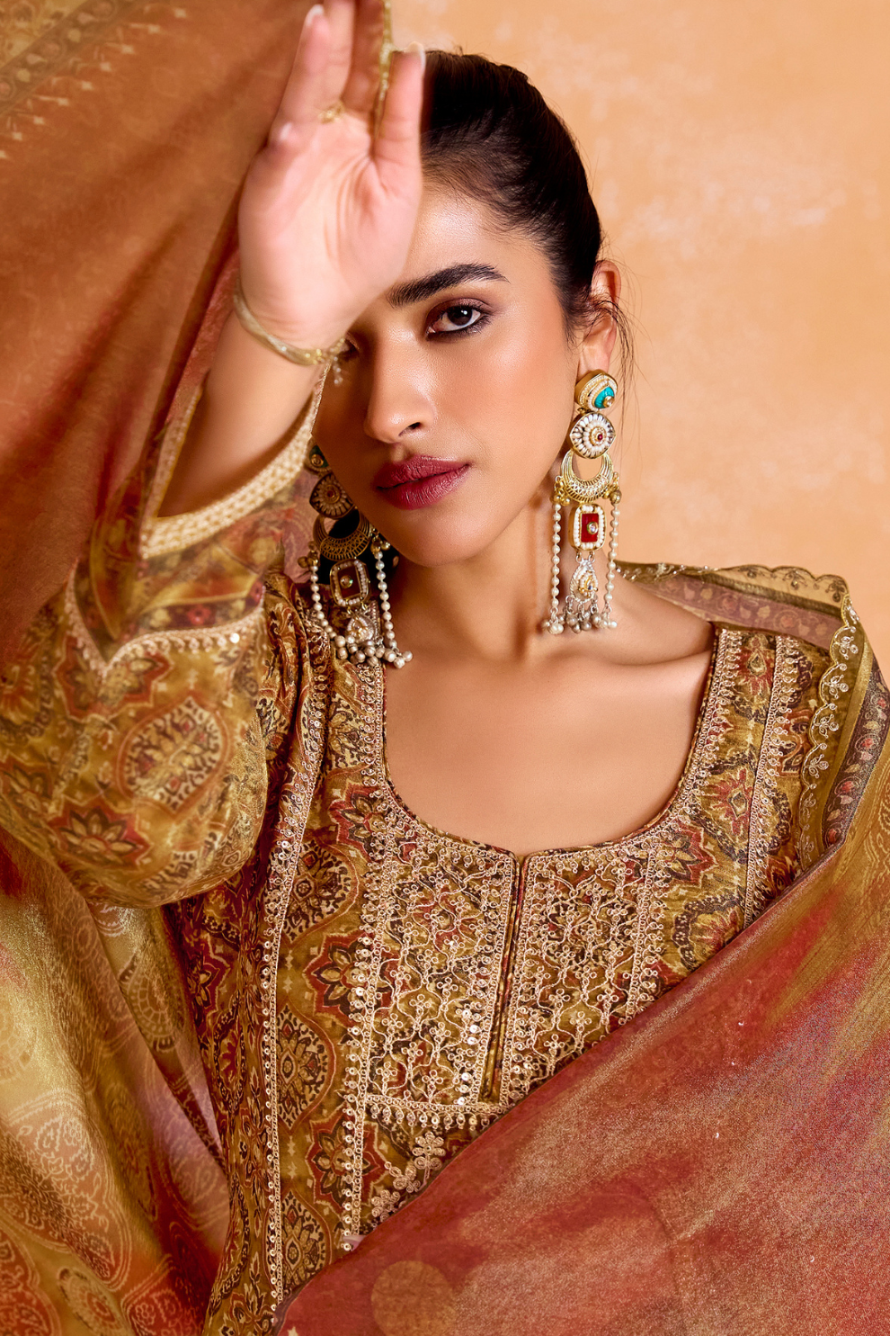 Pure Muslin Straight Salwar Suit with Ceremonial Pitta Embroidery