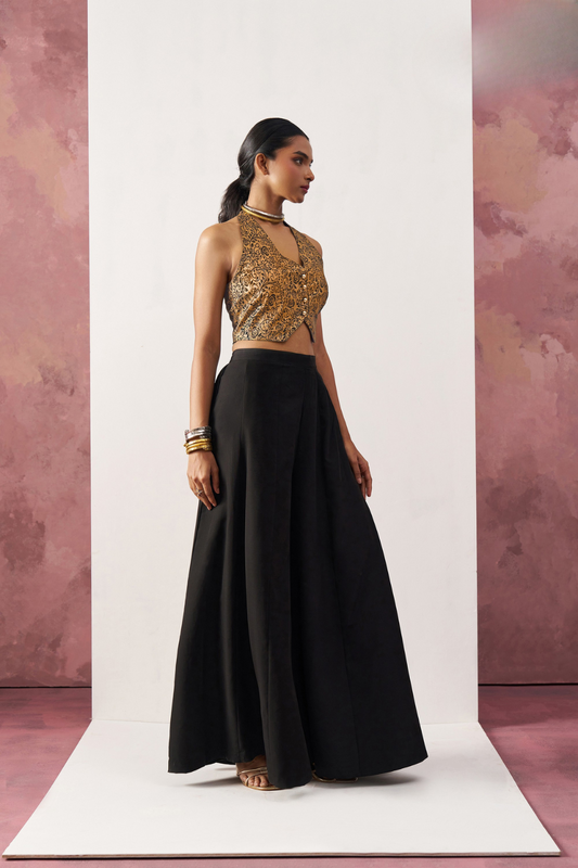 Sophisticated Black Jacquard Palazzo for Evening Parties