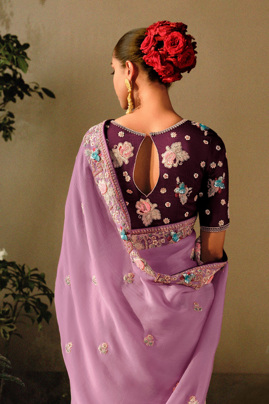 Puce Embroidery Banarasi Dola Silk Designer Saree for Occasions