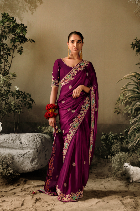 Banarasi Dola Silk Saree with Embroidery and Heavy Work Blouse