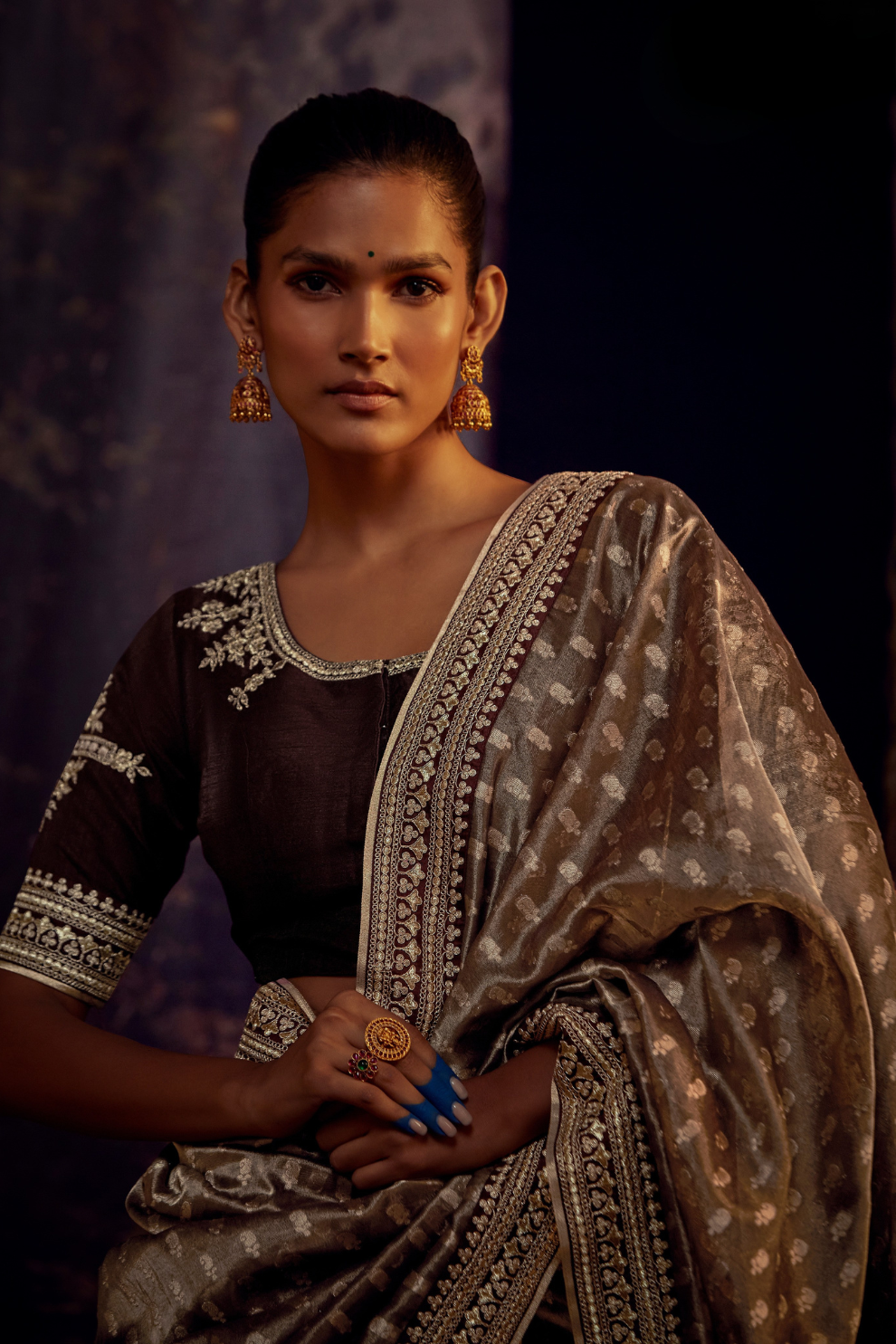 Organza Silk Saree with Embroidered Lace Border & Full Fancy Embroidery