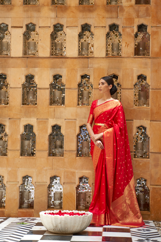 Designer Banarasi Silk Saree with Small Butti Zari Weaving