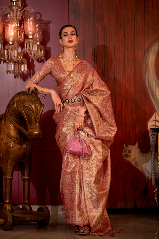 Zari Woven Banarasi Silk Blend Saree with Regal Detailing