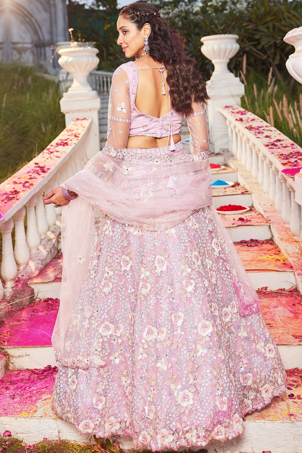 Designer Net Lehenga Choli with Intricate Sequins and Zarkan Work