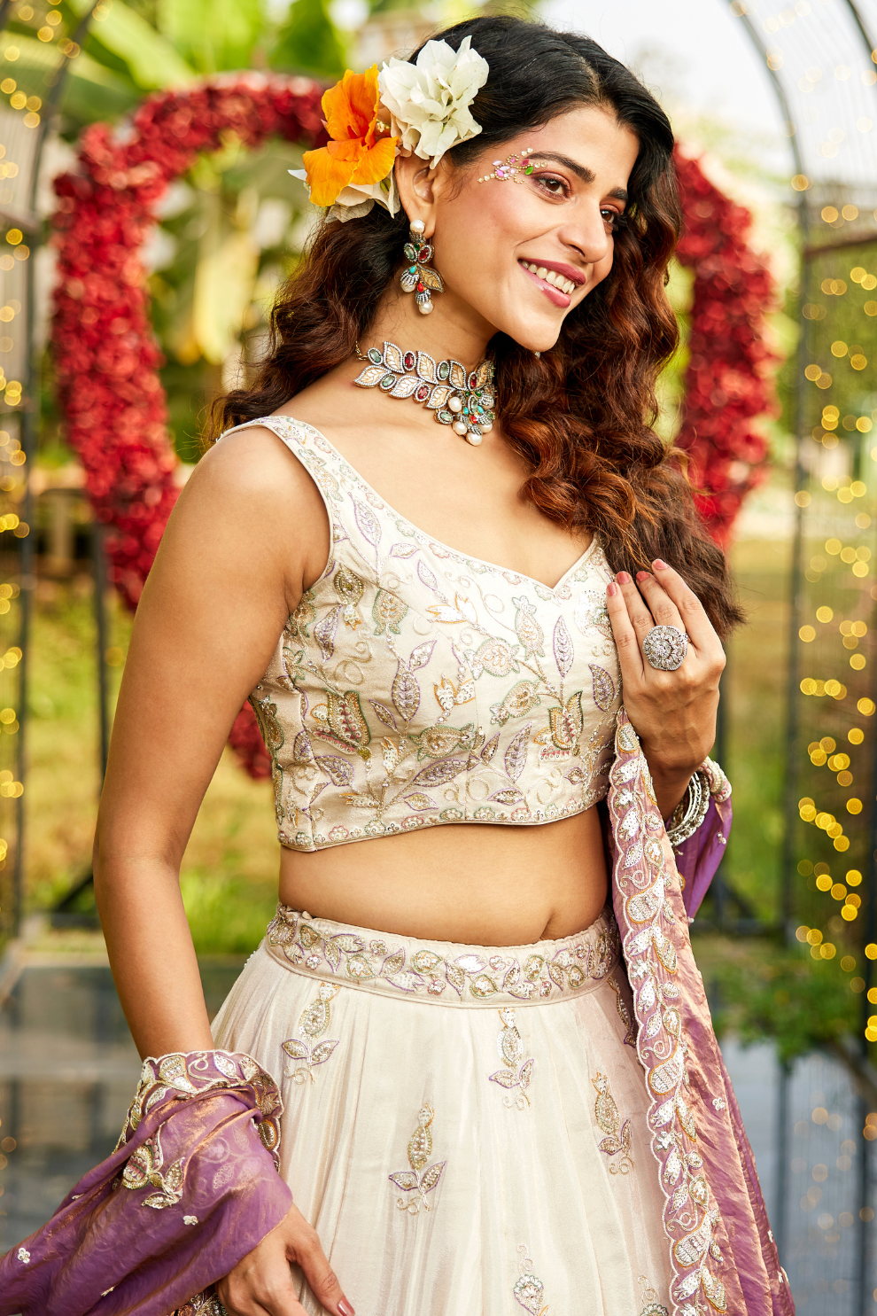 Elegant Tissue Lehenga Choli with Sequins and Thread Embroidery and Matching Dupatta