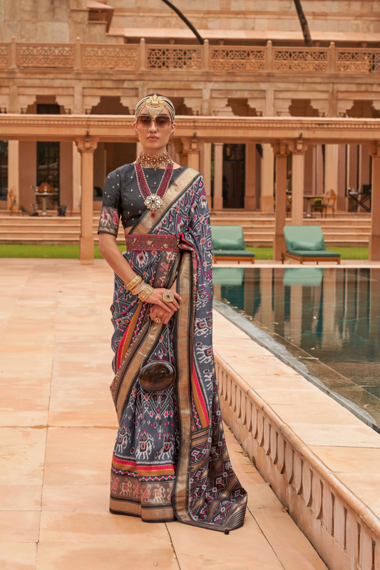 Elegant Patola Silk Saree with Foil Print Design