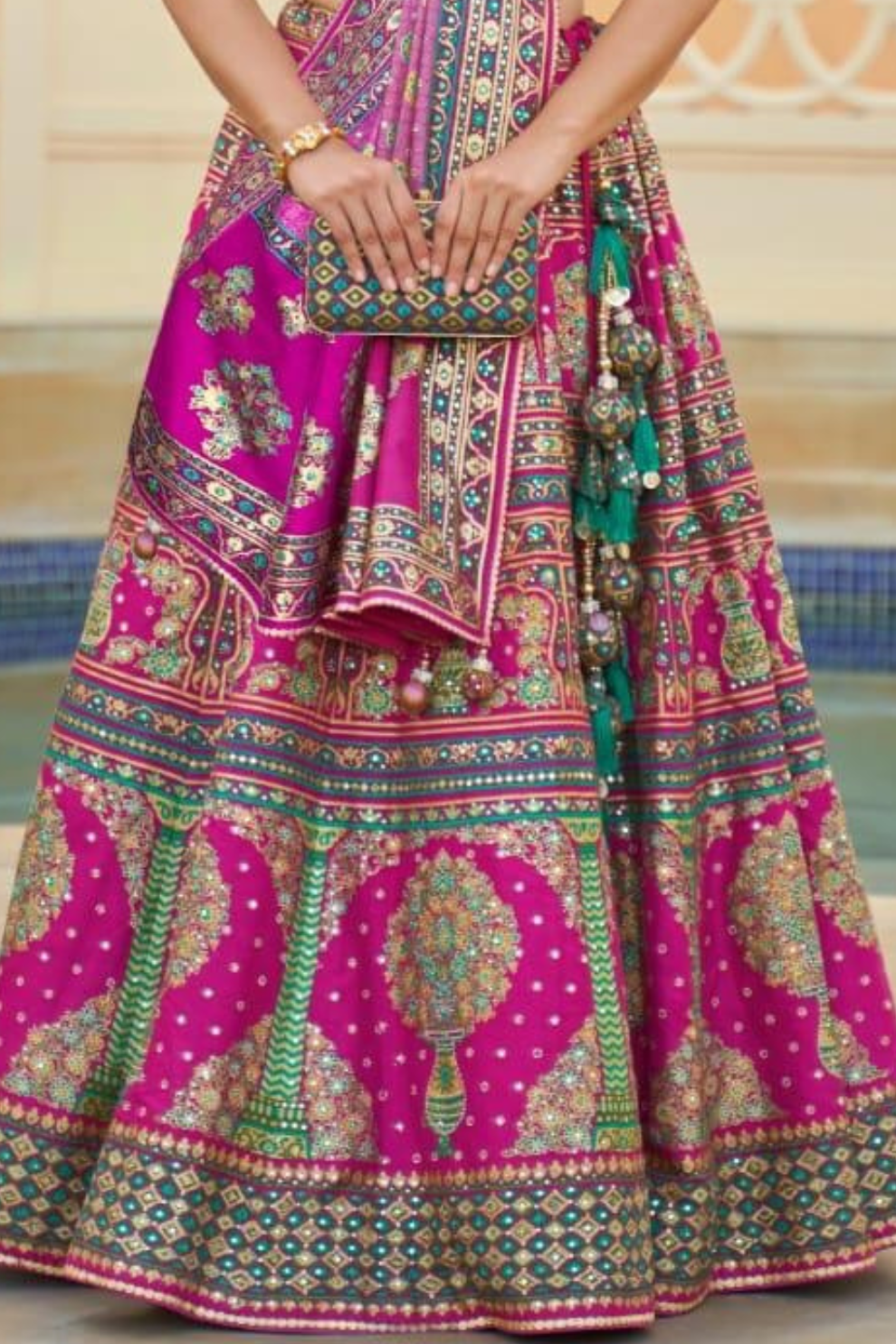 Emerald Elegance Silk Lehenga Choli with Intricate Embroidery