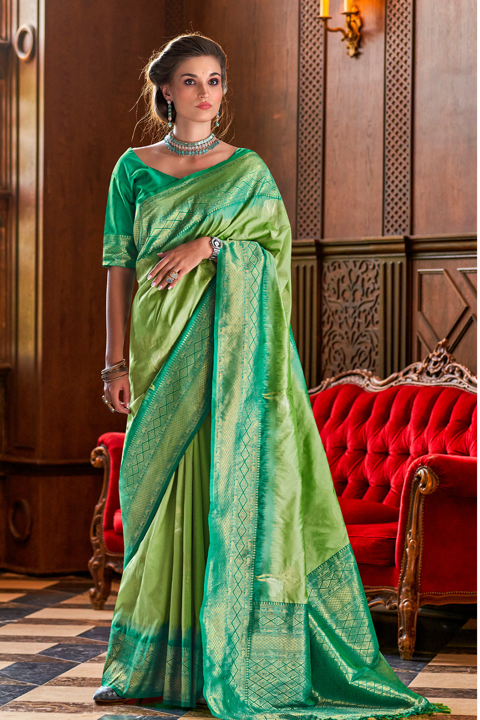 Pure Weaving Silk with Zari Woven Butta & Contrast - LaVante Fashion