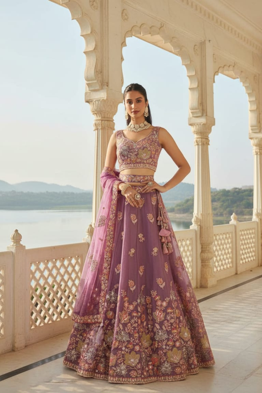 Elegant Organza Designer Lehenga with Intricate Floral Embroidery
