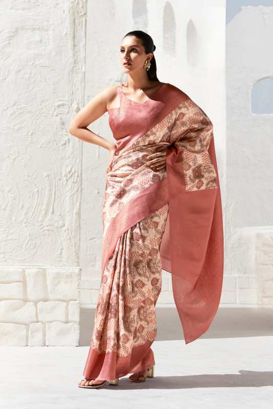 Designer Digital Printed Banarasi Slik Saree in Elegant Aqua Blue