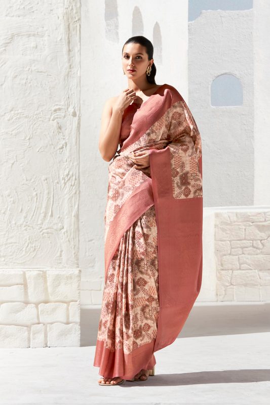 Designer Digital Printed Banarasi Slik Saree in Elegant Aqua Blue