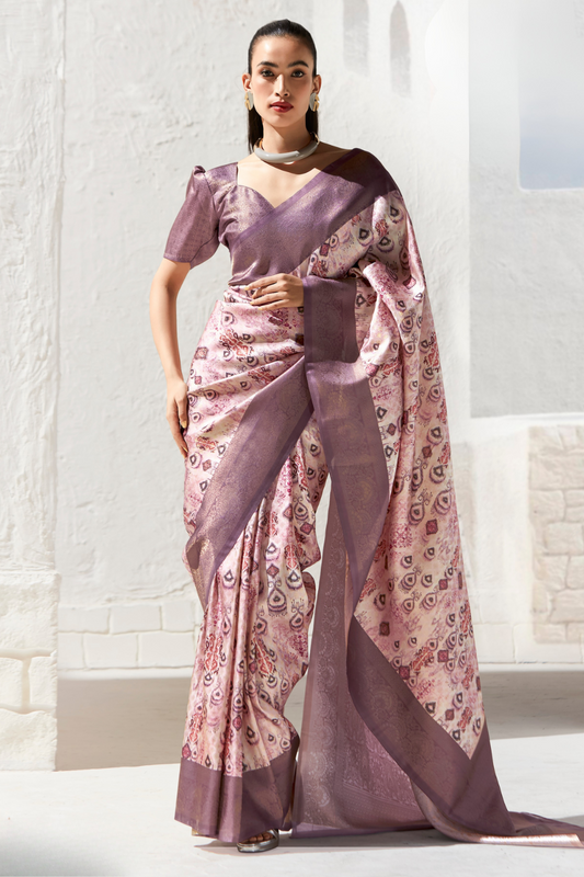 Designer Digital Printed Banarasi Slik Saree in Elegant Aqua Blue