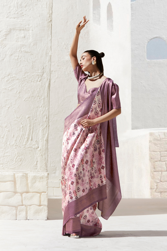 Designer Digital Printed Banarasi Slik Saree in Elegant Aqua Blue