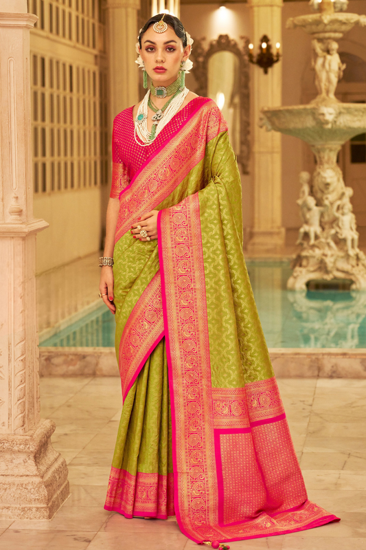Soft Finish Banarasi Silk Saree with Kanchipuram Weave Design