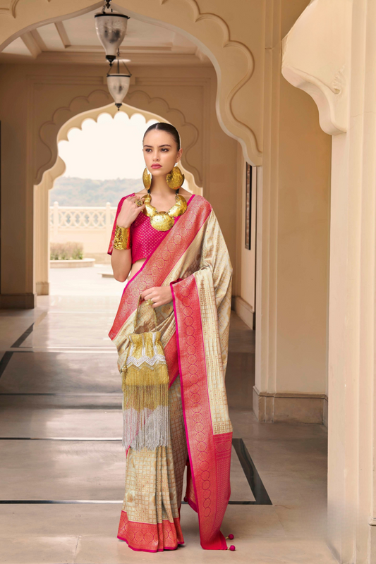 Banarasi P.V. Silk Saree with Exclusive Kanchipuram Weaving Design - LaVante Fashion