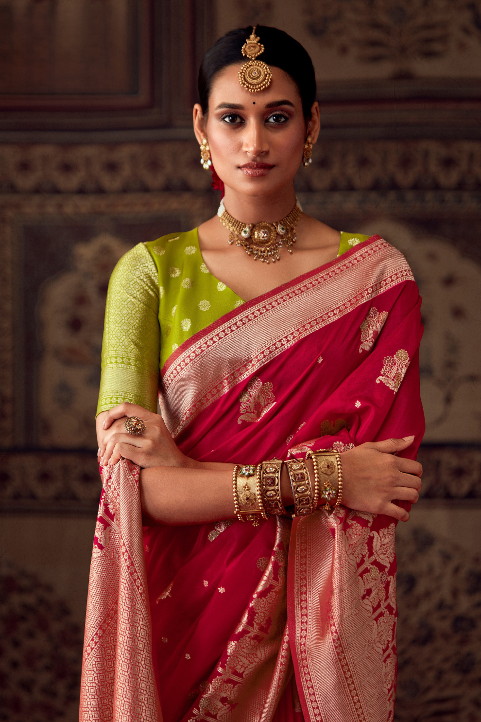 Banarasi Crepe Silk Saree with Zari Weaving Work