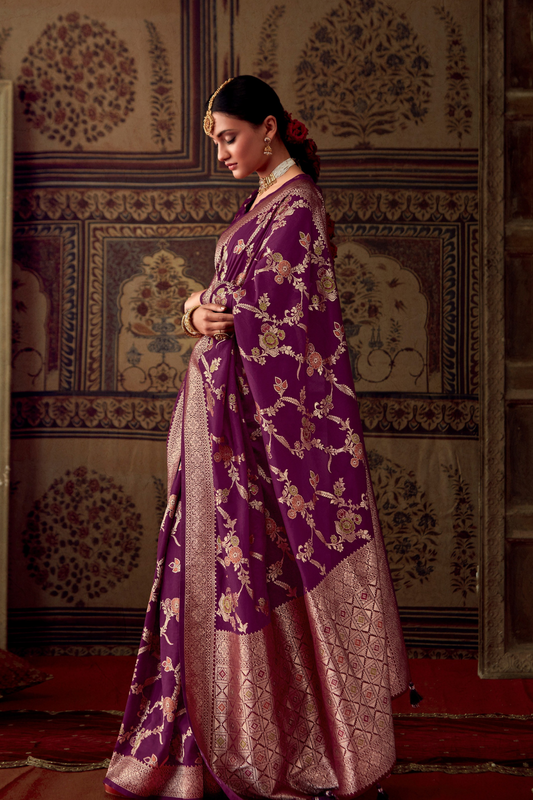 Banarasi Crepe Silk Saree with Zari Weaving Work