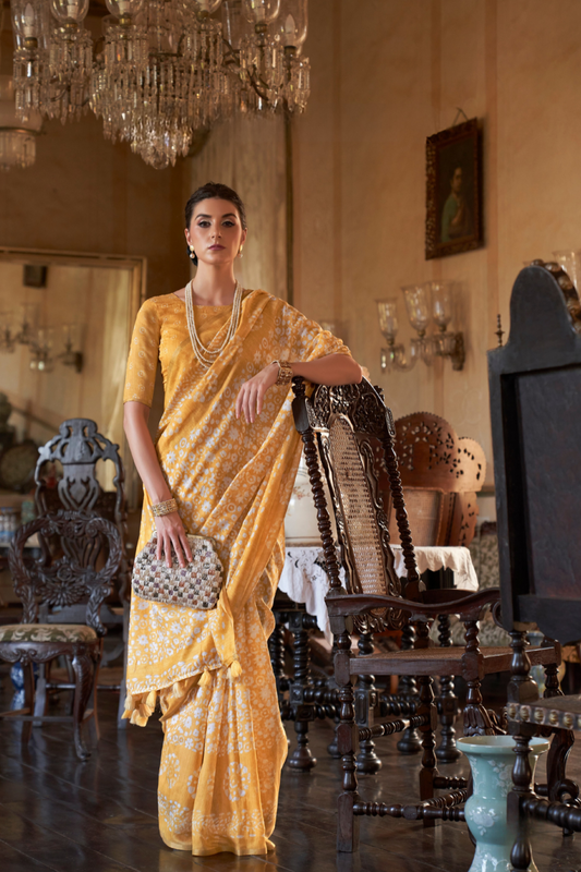 Graceful Bagru Cotton Saree with Dabu Zari Design