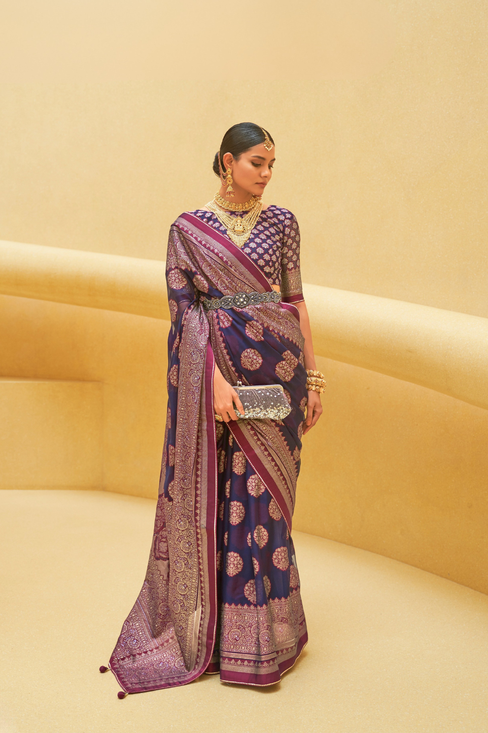 Banarasi Organza Bagh Floral Embellished Designer Saree