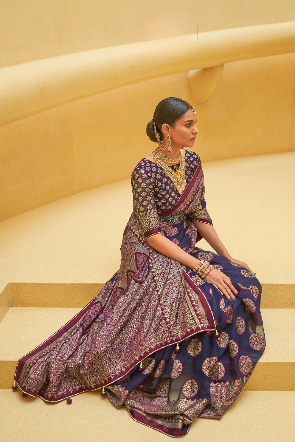 Banarasi Organza Bagh Floral Embellished Designer Saree