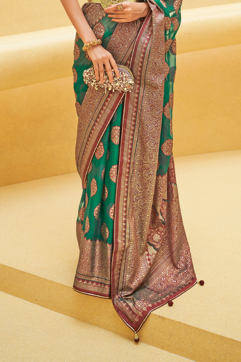 Banarasi Organza Bagh Floral Embellished Designer Saree