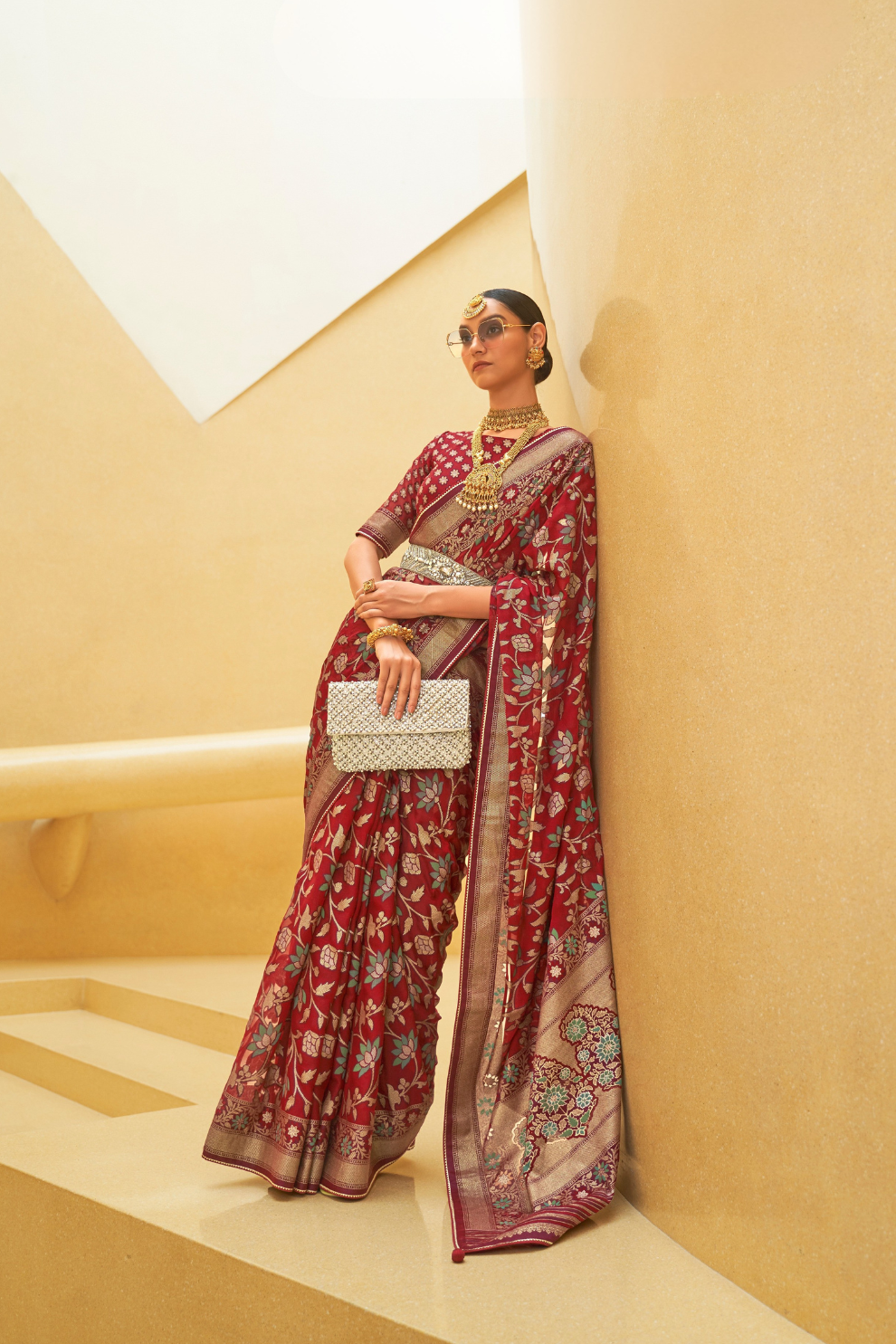 Banarasi Organza Bagh Floral Embellished Designer Saree