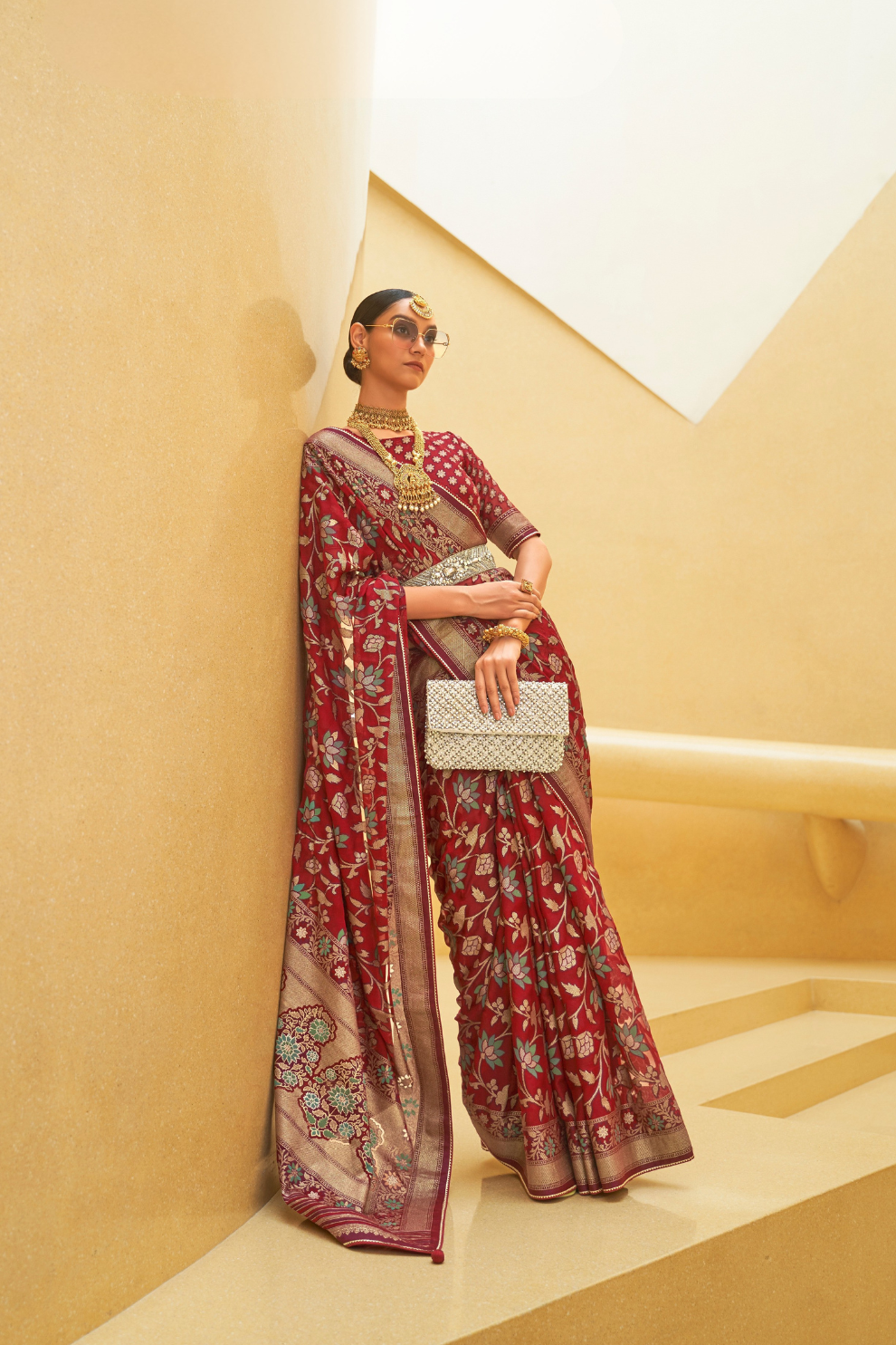 Banarasi Organza Bagh Floral Embellished Designer Saree