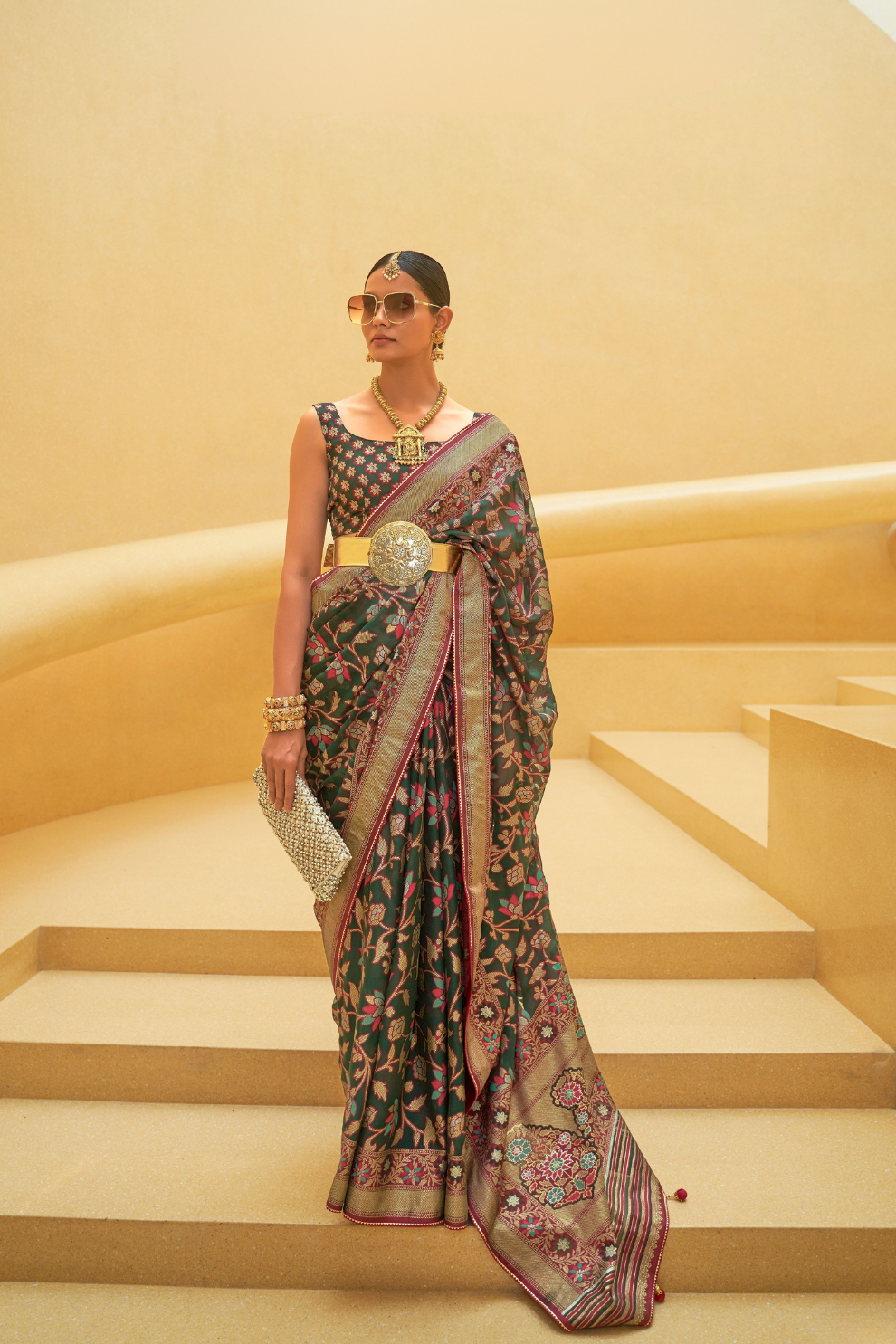Banarasi Organza Bagh Floral Embellished Designer Saree