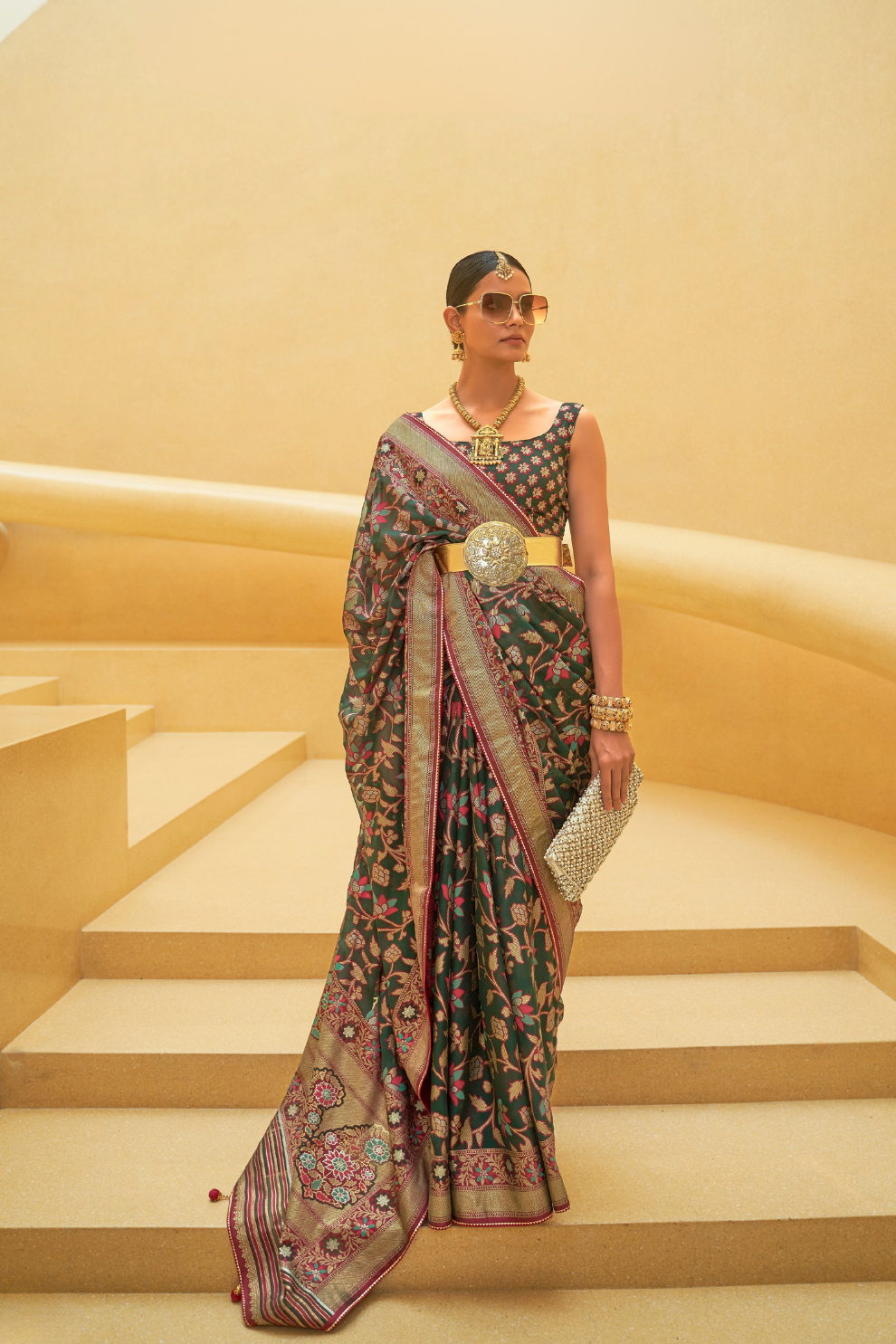 Banarasi Organza Bagh Floral Embellished Designer Saree