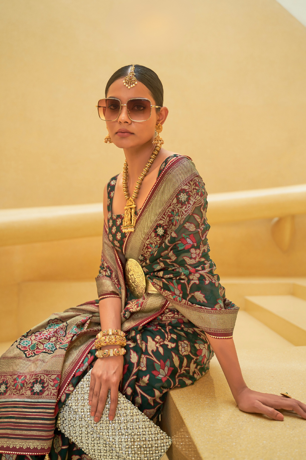 Banarasi Organza Bagh Floral Embellished Designer Saree